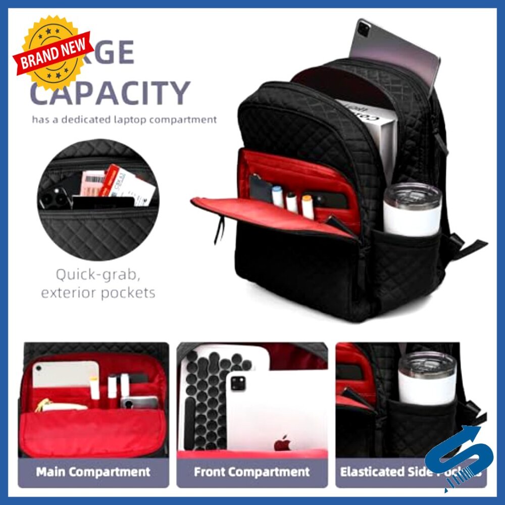 Quilted Casual Daypack Waterproof Laptop Backpack College Bookbag Chic - Picture 5 of 7